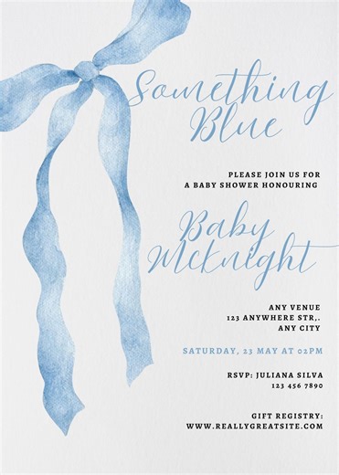 Something Blue Baby Shower Invitation | Watercolor Bow, Canva Template (digital Download) - Etsy