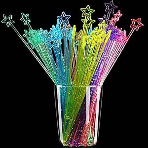 100 Pieces 9.1 Inch Swizzle Sticks Cocktail Stirrers Plastic for Bar Disposible Plastic Star Top Crystal Swizzle Sticks (Multicolor)