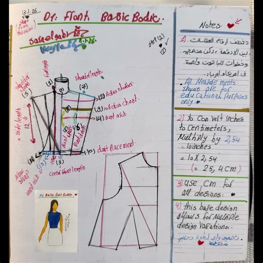 Step by step guide to create the basic front & back bodice pattern. #patternmaking #fashiondesigner