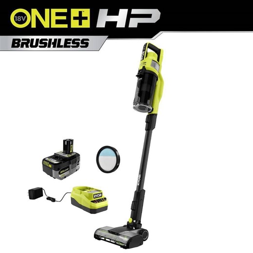 RYOBI ONE  HP 18V Cordless Pet Stick Vacuum Cleaner Kit with 4.0 Ah HIGH PERFORMANCE Battery, Charger, and Replacement Filter PBLSV716K-A32SV720 - The Home Depot