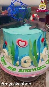 Shark-Themed Birthday Cake 🦈 | Ocean Party Cake Tutorial #cakeart #cake #cakedecorating
