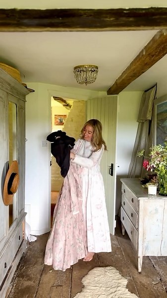 Cabbages & Roses on Instagram: "Rebecca @myenglishcountrycottage looking radiant wearing our Indie Dress in C&R Bees print and the show stopping Annabel Dress in Rosie Taffeta. #cabbagesandroses #ss24 #summerdresses #floraldresses #summerflorals #cottagecore #romanticstyle #romanticdress"