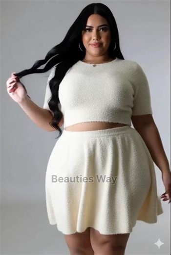 Plus Size Soft Ivory Fluffy Skirt Set Fashion Collection