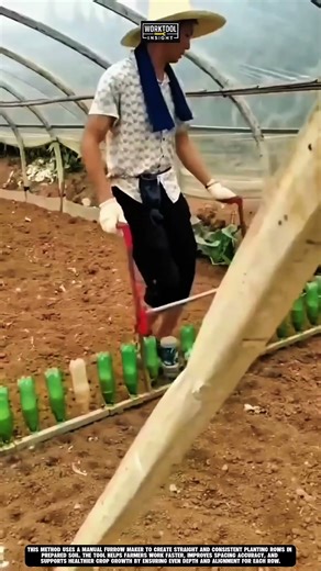 Making planting rows in greenhouse soil using Work tool Manual Furrow Maker #tool #worktool