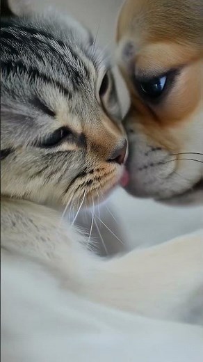 😍🐶🐱 Cutest Cat and Dog Kiss Ever! #shorts
