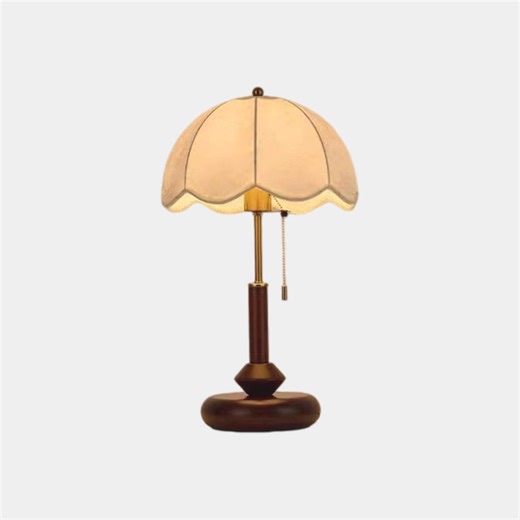 Antique Walnut Round Table Lamp with Pull Chain | VAXLAMP