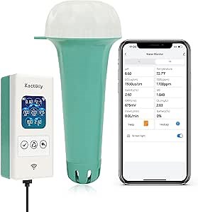 kactoily Upgrade Smart Pool Monitor, Digital Pool Water Tester for Measures pH, ORP, Chlorine, TDS, Salinity, and More, Real-Time Monitoring, Ideal for Pools, Hot Tubs, and Aquarium