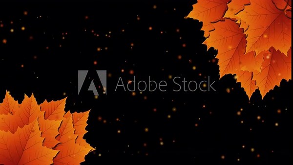 Autumn background or overlay animation with gently waving maple leaves and falling particles in warm fall colors, transparent background with alpha channel, perfect for nature and fall themed projects