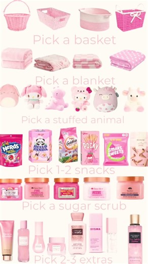 Pink gift basket ideas I got from Pinterest 💗🎀🎱🍡🛍️