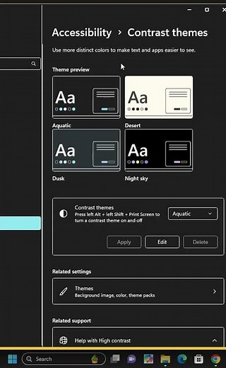 How to set Contrast themes Aquatic in windows 11