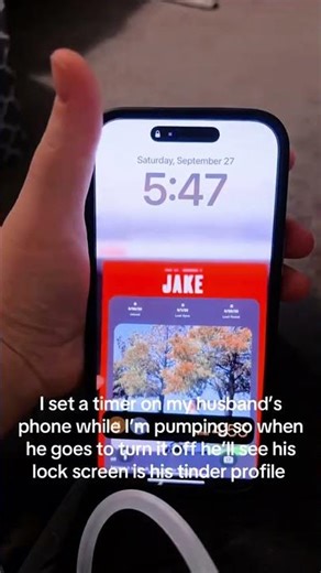 I set a timer on my husband's phone whiel i'm pumping so when he goes to turn it off he'll see his