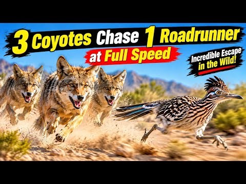 3 Coyotes Chase 1 Roadrunner at Full Speed | Incredible Escape in the Wild! 🐦🔥