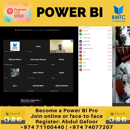 Business Management Training Centre proudly announces the successful kick-off of our Microsoft Power BI – Business Intelligence Training, now running both Online and Face-to-Face! Enhance your data analytics and business intelligence skills with hands-on Power BI training. 📞 Registration & Enquiries Abdul Gafoor 📱 974 71100440 | 974 74077207 💬 WhatsApp: https://wa.me/97471100440 🔗 LinkedIn: linkedin.com/in/gafoor-shamnid-6a0b5034 📘 Facebook: facebook.com/Gafoorbmtc ▶️ YouTube: youtube.com/@