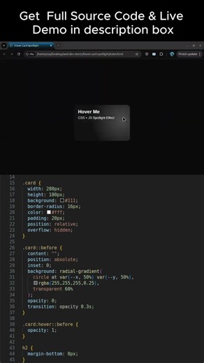 CSS Hover Card Spotlight Effect ✨ #Shorts #coding