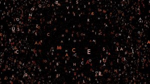 Las letras flotantes en el espacio giran al azar sobre un fondo negro. Se puede utilizar como fondo de aprendizaje o para mensajes de pensamiento crítico.