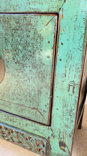 The breathtaking HOSYU Antique Turquoise Cabinet from c. 1920, a unique cabinet highlighting Chinese craftsmanship at it's finest. #furnituredesign #interiordesign #chineseantique #antiquefurniture #homedecor | Orchid Furniture