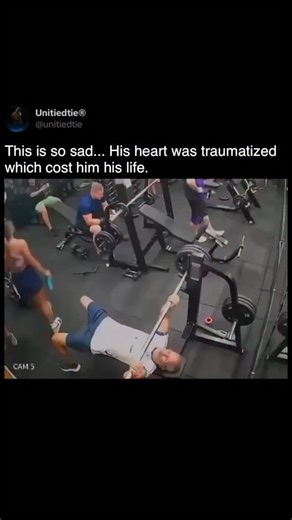 Unitiedtie Spooky ® on Instagram: "A man was working out at a gym when a bench press lift went wrong and turned tragic. The bar slipped and fell onto his chest, causing serious internal damage. Witnesses say he stood up for a moment after the impact but soon collapsed as others rushed to help. Doctors later said the heavy blow caused trauma to his heart, which ultimately took his life. The video spread fast online and sparked real concern about gym safety and lifting alone. What started as a nor