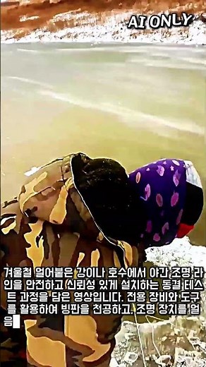 한겨울 호수에서 진행되는 야간 조명 라인 동결 테스트와 시공 방법 #worker #process #construction #testing #equipment