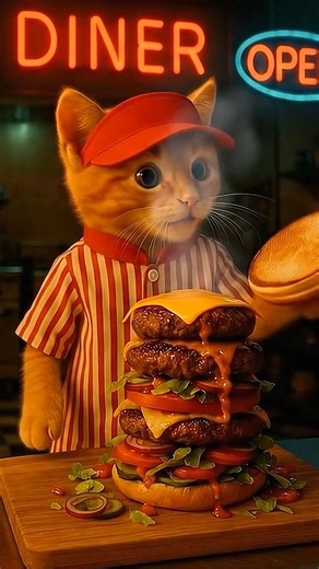 75K views · 2.5K reactions | The BIG burger I have Ever Seen from Cat Chef #cat #cooking #chef | 777Pets Global | Facebook