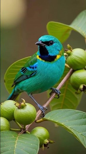 Green Headed Tanager perched on fruit bearing branches…… #tanager #bearing #nature’s。