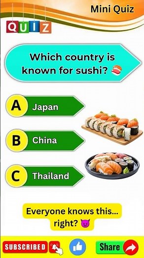 Which Country Is Known for Sushi? 🍣 | Mini Quiz | Quiz