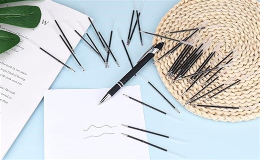 ENLACE Kugelschreiberminen Blau&Schwarz,60 Stück Kugelschreiber Ersatzminen,Einziehbare Stift Nachfüllungen 1,0mm Strichstärke,Kugelschreiberminen Schwarz 98mm Länge,Kunststoff Kugelschreiber Minen