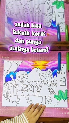 Belajar mewarnai dan teknik kerik #art #karyaseni #drawing #ayomelukis #gambarcerita #kreatifitas