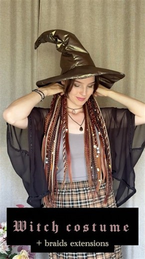 Witch costume inspo with amazing braids extensions for Halloween outfit