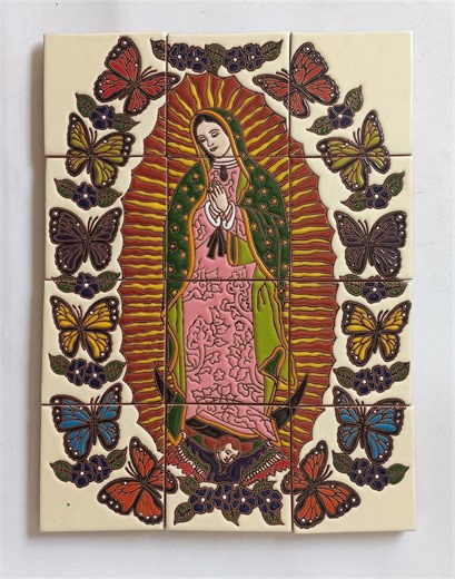 17" CERAMIC TILE MURAL Mexican Talavera Mosaic Hand Painted Backsplash Still Life - Etsy