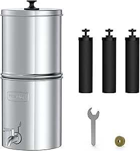 Waterdrop Gravity-fed Water Filter System, with Upgrade 3 Black Carbon Filters and Metal Spigot, 9000 Gallon Longer Lifespan and 150% Faster Flow, King Tank Series, 2.25G