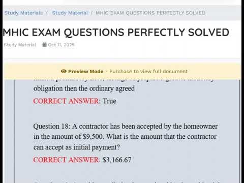 MHIC EXAM QUESTIONS PERFECTLY SOLVED