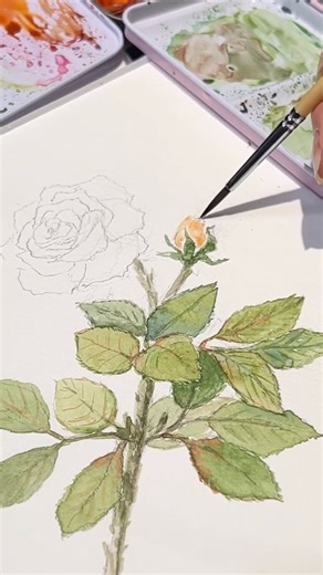 Tanya 🇨🇦 | Leaves 🍃 seem to be my favourite part, especially with Roses as they tend to come with so many. This took about a half hour to paint (at... | Instagram