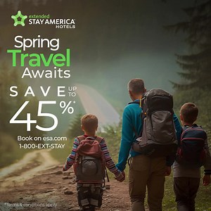 Spring into travel this season and save up to 45%. Enjoy spacious suites, free wi-fi and fully equipped kitchens. | Extended Stay America