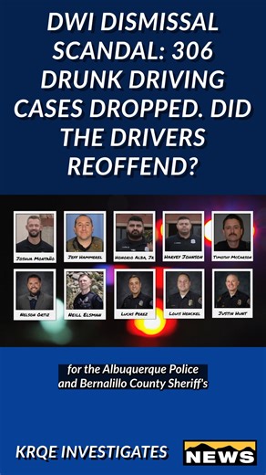 Hundreds of accused drunk drivers in the Albuquerque metro area saw their pending criminal cases dropped because the officers who arrested them were tied to a criminal conspiracy. MORE HERE: https://www.krqe.com/news/investigations/dwi-dismissal-scandal-306-drunk-driving-cases-dropped-did-the-drivers-reoffend/ | KRQE News 13