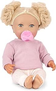 LullaBaby – 14-inch Realistic Baby Doll – Wavy Light-Blonde Hair, Blue Eyes & Soft Body – Pink Sweater Outfit, Hair Elastics & Pacifier – Pretend Play – Baby Doll with Wavy Blonde Hair