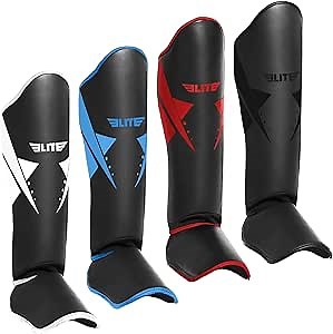 Elite Sports Muay Thai Shin Guards Kickboxing MMA Muay Thai Leg Instep Protective Pads, Martial Art Kicking Sparring Training Gear for BJJ Karate Boxing Taekwondo