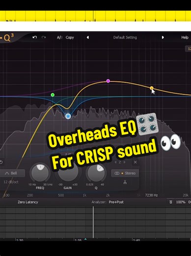How to EQ your overheads for a CRISP sound 🤯 #fyp #forupage #mixingtips #musicproducer #recordingstudio #mixingengineer #musicianlife #drummer #drums #overheads #cymbals #eq