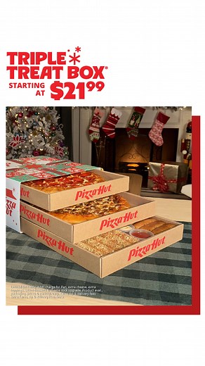 The Triple Treat Box brings two pizzas, breadsticks, and dessert in one festive package. Make your table the happiest place this season—starting at $21.99! | Pizza Hut