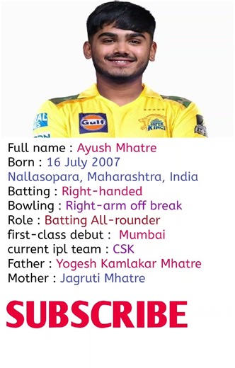 Indian cricketer Ayush Mhatre ji ka biography #biography #ayushmhatre #ipl #shorts