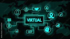 Virtual Reality Text on Futuristic Cyberspace Background. Virtual Reality Text on wold texture.