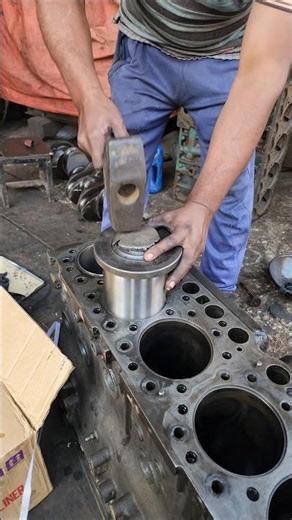 Amazing engine cylinder liner fitting process #automobile #skills #shorts