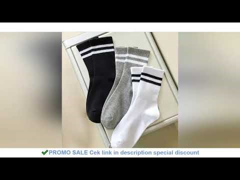 3 Pairs Women's Mid Tube Socks Fashion Breathable Sports Socks Classic Parallel Bar Pattern Sweat Wi