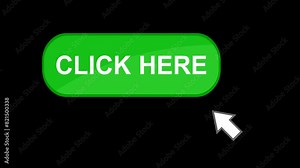 video animation mouse cursor clicking on button click here text, on a transparent background with alpha channel set to zero