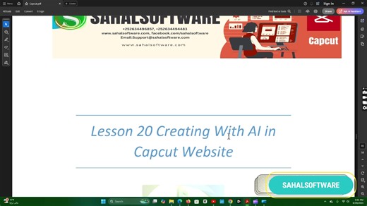 Lesson 20. Create with AI | CapCut | Video Editing | Graphic Design | Sahalsoftware | Somali ku baro #ShareLikeFollowComment la wadaag asxaabtaada adiguna ka faaiideyso #SAHALSOFTWARE #learnit #TechEducation #SomaliDevelopers #DigitalSkills #CodingBasics #ITTraining #somalitech #learnwithsahal #InnovationForFuture #easywaylearnacademy #sahalcode Sahalsoftware | Sahalsoftware
