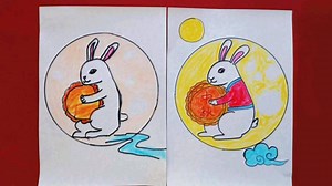 玉兔和月饼如此好画，中秋佳节，赏月吃月饼，简笔画一学就会