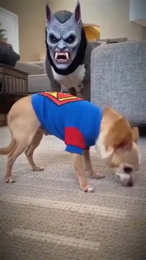 "He came in like a ghost and scared him… but the little pup got up and turned into a hero! 👻😹"