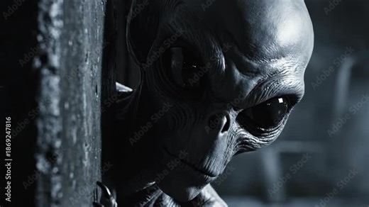 Alien Peering From Behind a Concrete Wall.