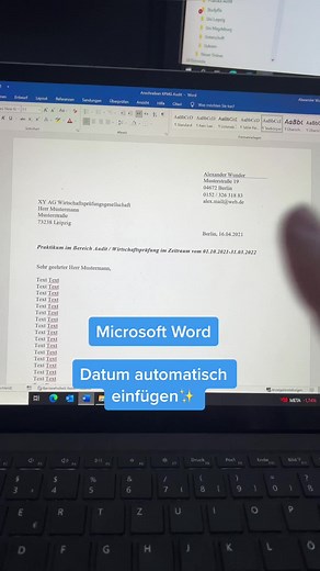 Aktuelles Datum automatisch in Word einfügen✨@alex.wunder #word #msoffice #student #ppt #excel #office365 #microsoft #study #uni #schule #abi #lebenslauf #vorlage