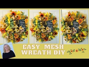 HOW TO MAKE AN EASY WREATH USING THE WOODLAND RUFFLE METHOD SUNFLOWER MESH DIY🌻