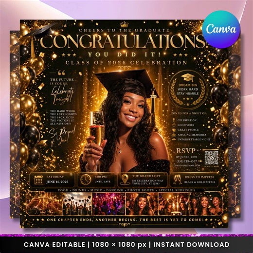 Graduation Celebration Flyer Canva Template | DIY Editable (digital Download) - Etsy
